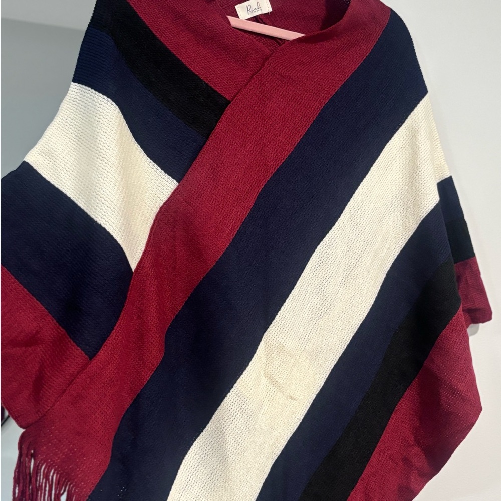 NWT Striped Poncho - Red, Navy, Black, White